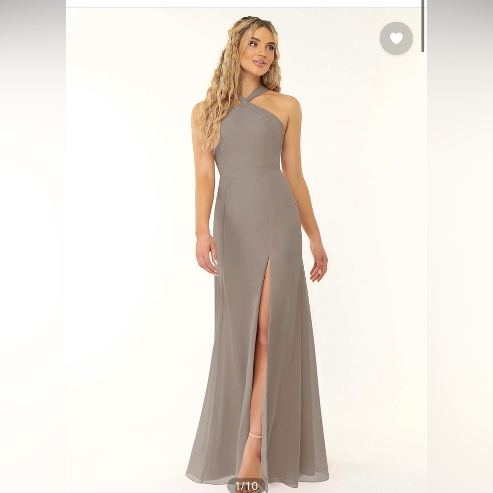 Azazie Rue Bridesmaid Dress. Size A10. Color: Taupe